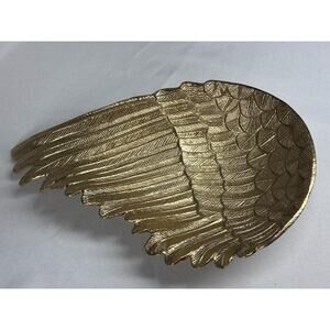 Gold Painted Angel Wing, Sturdy, Heavy, Catch All Decor Dish Trinket, 14" L